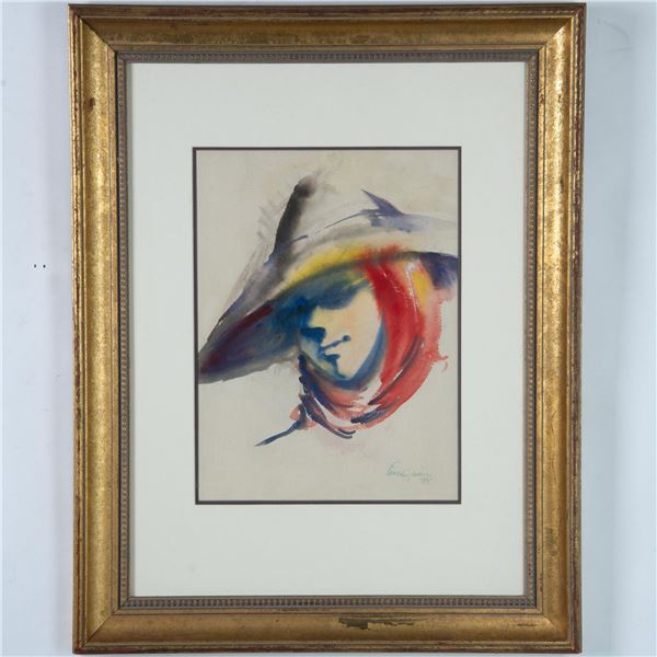 Original Watercolor and Wax Crayons on Paper, Signed