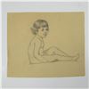 Image 1 : Original Graphite Drawing on Paper, Nude of a Sitting Girl