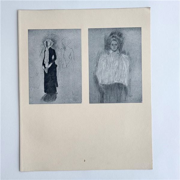 Gustav Klimt (After) Antique Art Nouveau Collotype on Paper