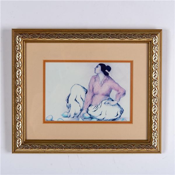 After R.C. Gorman, Offset on Paper, Navajo Woman with Pears