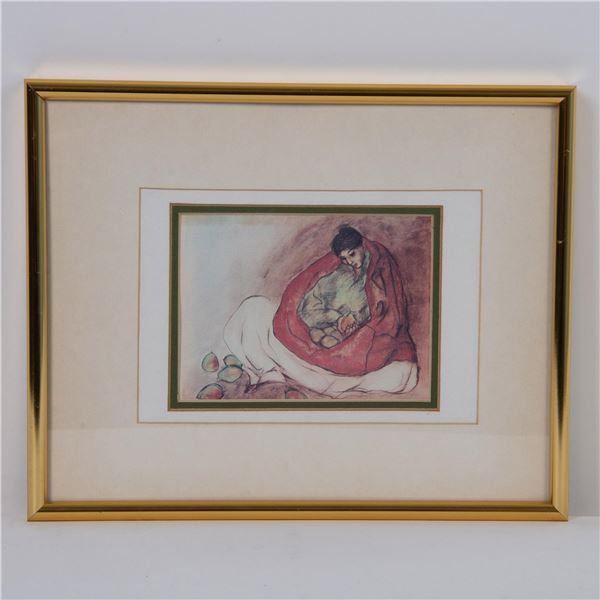 After R.C. Gorman, Offset on Paper, Navajo Woman with Pears