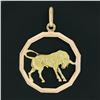 Image 2 : Vintage 18K TT Gold Detailed Taurus Bull w/ Faceted Circle Frame Charm Pendant