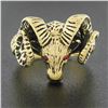 Image 2 : Vintage 14k Gold Detailed Textured 3D Rams Head w/ Pave Set Ruby Eyes Ring