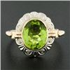 Image 7 : Antique 18K Gold 2.75 ctw Oval Bezel Peridot w/ Detailed Frame Solitaire Ring