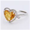 Image 2 : 3.63 ctw Heart Shaped Citrine and 0.21 ctw Diamond 14K White Gold Ring