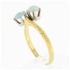 Image 1 : Antique 14K Yellow Gold Dual Round Cabochon Opal Etched Work Petite Bypass Ring