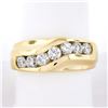 Image 1 : Men's 14K Yellow Gold 1.10 ctw Round Brilliant Channel Set Diamond Wavy Band Rin
