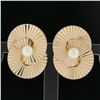 Image 2 : Vintage Retro Krementz 14K Gold 4.5mm Pearl Grooved Fluted Interlocking Earrings