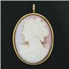 Image 3 : Antique 18K Yellow Gold Carved Oval Angel Skin Coral Cameo Brooch Pin Pendant