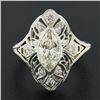 Image 7 : Antique Deco 18k Gold GIA Bezel Marquise Diamond Filigree Engagement Dinner Ring