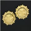 Image 2 : 18k Yellow Gold Matte Finish Winking Sun Face Large Dome Button Clip On Earrings