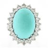 Image 4 : NEW Platinum 22.06 ctw Large Oval Cabochon Turquoise & Diamond Halo Cocktail Rin