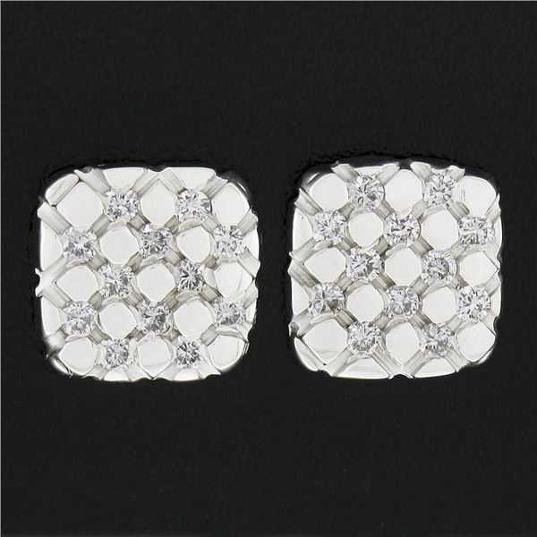 18k White Gold 0.24 ctw Mosaic Prong Set Diamond Cushion Shape Stud Earrings