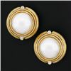 Image 5 : Vintage 18K Gold 13.1mm Mabe Pearl & Diamond Dual Finish Circle Button Earrings