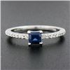 Image 7 : NEW 14K White Gold 0.59 ctw Square Step Cut Sapphire Solitaire & Diamond Ring