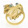 Image 8 : Vintage 18k Gold GIA Pear Cabochon Opal w/ Diamond & Emerald Bark Textured Ring