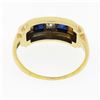 Image 6 : Retro Vintage 14K Gold Square Channel Blue Stone.06 ctw Diamond 3 Stone Band Rin