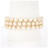 Image 3 : 14k Yellow Gold 7.25" 1.25 ctw Diamond Covered Clasp 3 Row Cultured Pearl Bracel