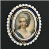 Image 2 : Vintage 18k Gold Oval Painted Portrait Diamond Enamel Pearl Frame Brooch Pendant