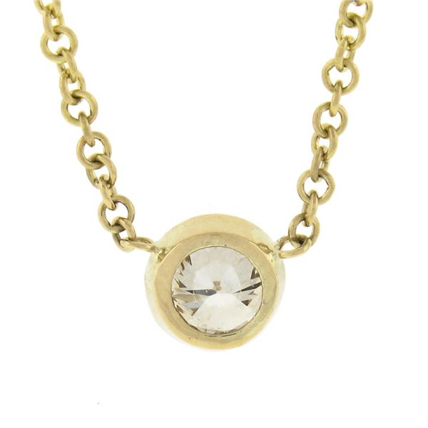 NEW 14k Yellow Gold .20 ctw Round Bezel Diamond Solitaire Pendant Adjustable Cha
