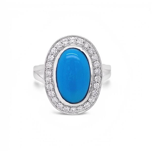 2.53 ctw Turqouise and 0.40 ctw Diamond 14K White Gold Ring