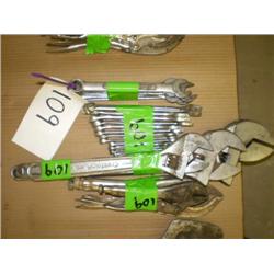 QUANTITY OF COMBINATION END WRENCHES, CRESCENT WRENCHES, VISE GRIPS, & VISE GRIP CLAMPS