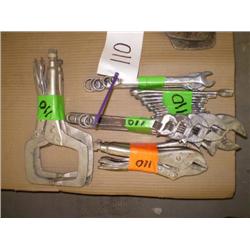 QUANTITY OF COMBINATION END WRENCHES, CRESCENT WRENCHES, VISE GRIPS, & VISE GRIP CLAMPS