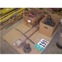 PALLET CONSISTING OF JUMPER CABLES, BUNGEE STRAPS, & CABLE CUTTERS