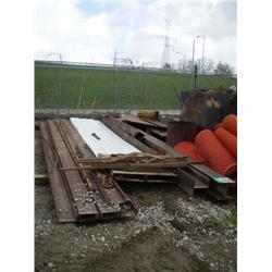 QUANTITY OF MISC FLAT METAL, H-BEAM, CHANNEL IRON & SCRAP BIN CONTAINER