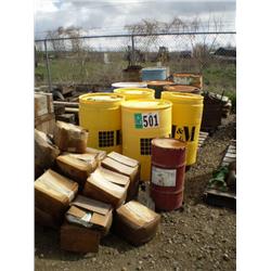 QUANTITY (2) PALLETS BARRELS, MISC REBAR, CRAFCO SEALANT, & QUIKRETE SAND MIX