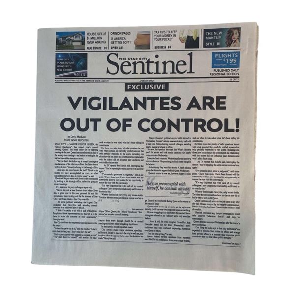 Arrow TV Series (2012-2020) - The Star City Sentinal Newspaper "Vigilantes"