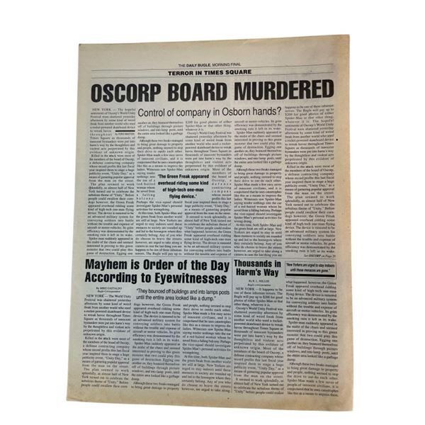 Spider-Man (2002) - Daily Bugle Newspaper "Oscorp Board Murdered"