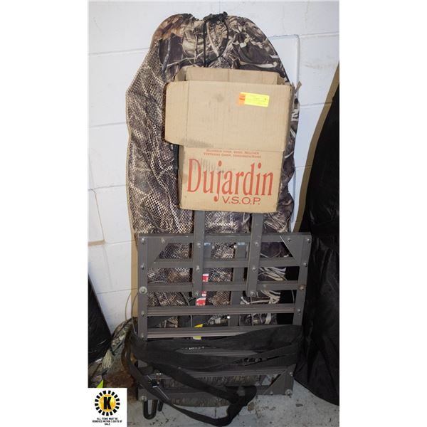 USED 6 FOOT ROUND HUNTING BLIND AND + USED TREE