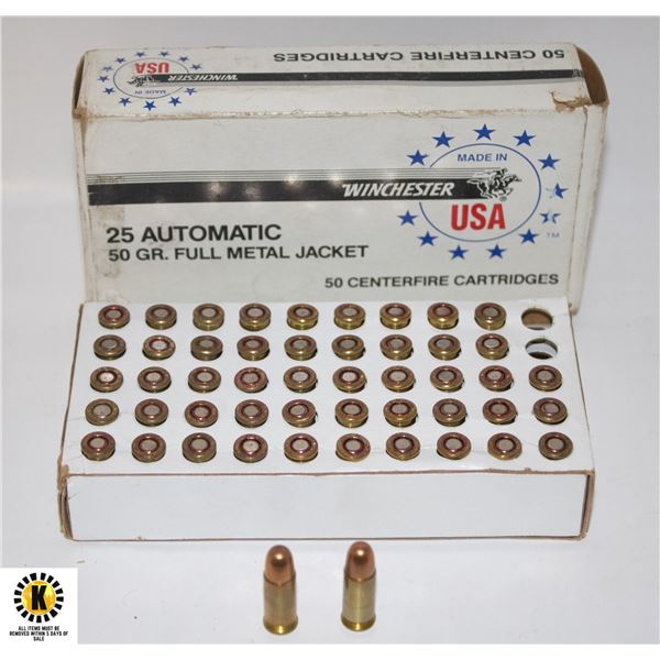 25 AUTOMATIC 50GR. FULL METAL JACKET WINCHESTER