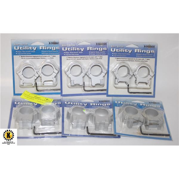 1-2-3-4-5-6 NEW MEDIUM ALUMINUM 1" SCOPE RINGS
