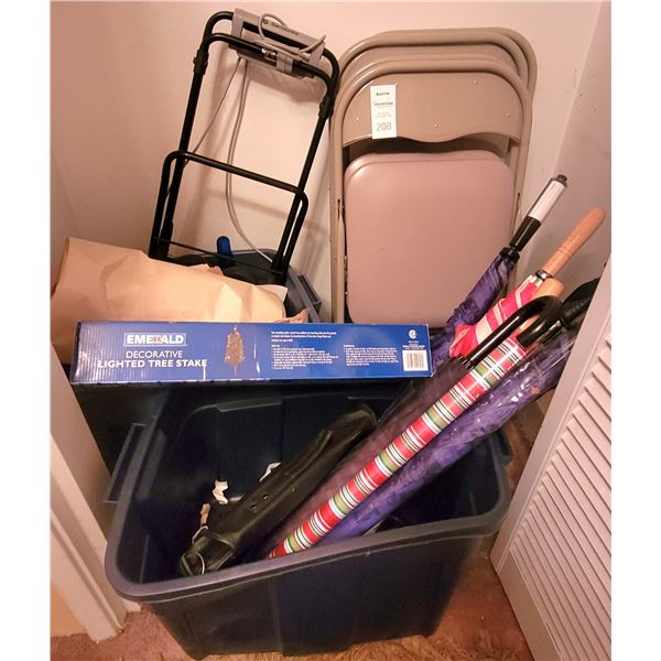 Folding chairs, umbrellas A