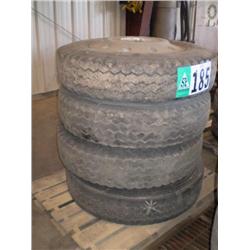 QUANTITY (4) ALUMINUM BUDD WHEELS W/11R24.5 TIRES