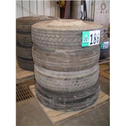 QUANTITY (4) ALUMINUM BUDD WHEELS W/11R24.5 TIRES