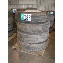 QUANTITY (4) ALUMINUM BUDD WHEELS W/11R22.5 TIRES