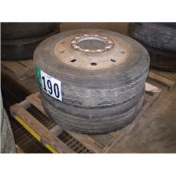 QUANTITY (2) ALUMINUM BUDD WHEELS W/255/70R22.5 TIRES