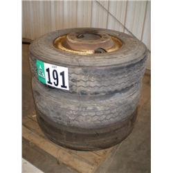 QUANTITY (3) STEEL BUDD WHEELS W/11R24.5 TIRES