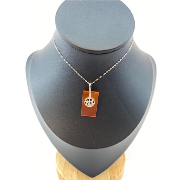 Sterling Silver Red Agate Necklace A