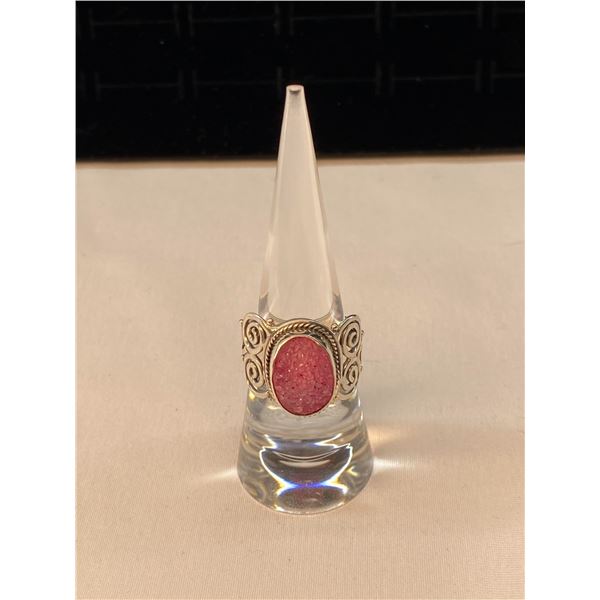 Sterling Silver Pink Drusy Ring A