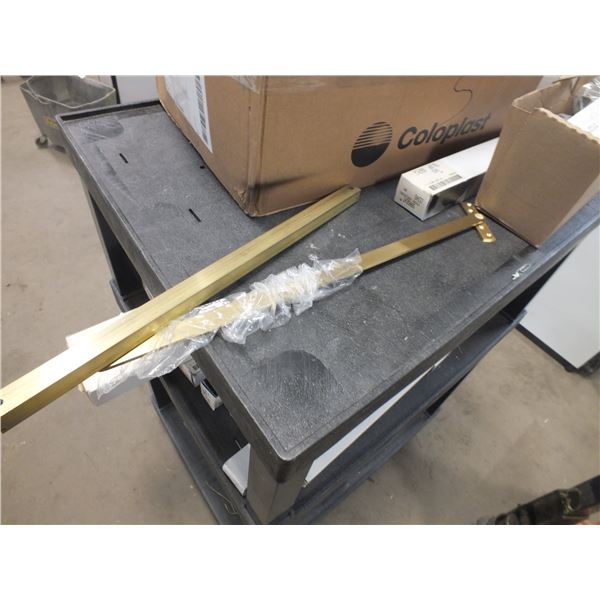 Assorted Door Control Hardware & Black Cart On Wheels