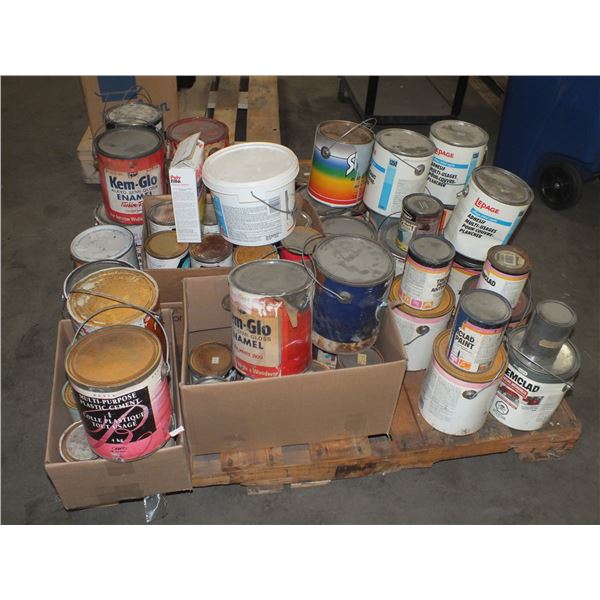 Pallet Of Assorted Paint / Adhesive / Stain
