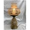 Image 1 : VINTAGE SATIN LACE HURRICANE GONE WITH THE WIND 3-WAY TABLE LAMP - WORKS!