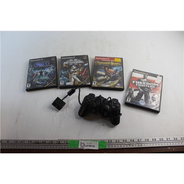 (4) Sony PlayStation 2 (PS2) Games - Star Wars, Prince of Persia & Freedom Fighters and Sony DualSho
