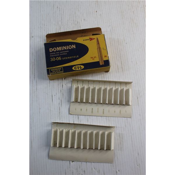 Vintage Dominion Centre Fire Cartridges 30-06 Springfield Empty Ammo Box
