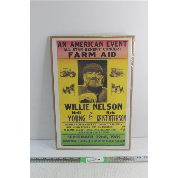 Vintage 1985 Willie Nelson Farm Aid Benefit Concert Poster 17'' x 12''
