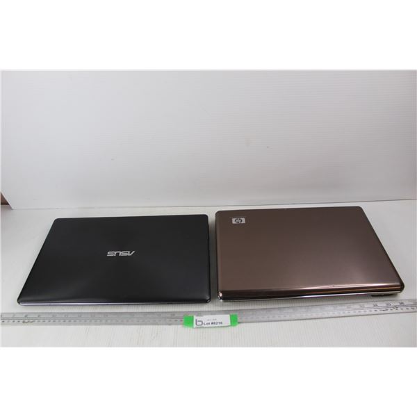 (2) Laptops, Asus + HP- No Hard Drives, As Is